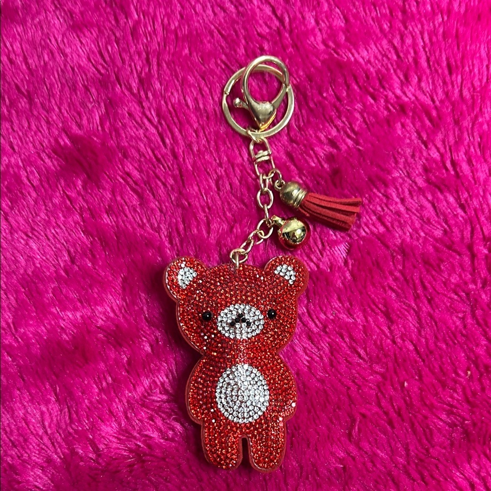 Red Bear Keychain with Gold Accents